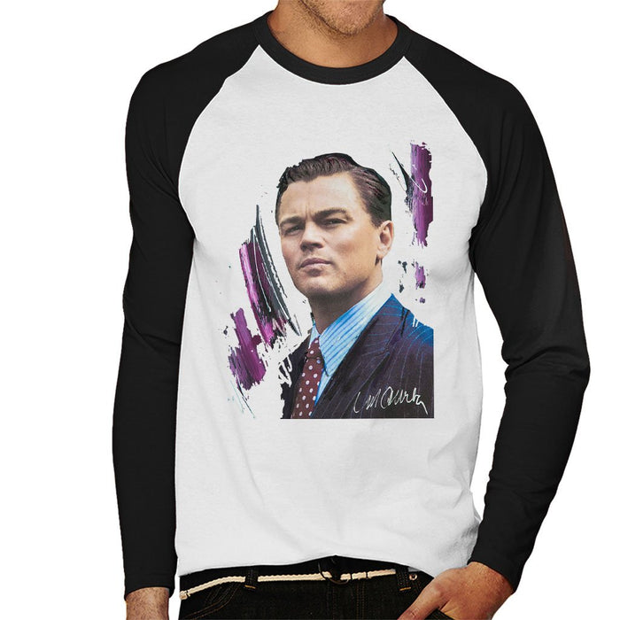 Sidney Maurer Original Portrait Of Leonardo DiCaprio Mens Baseball Long Sleeved T-Shirt - Mens Baseball Long Sleeved T-Shirt