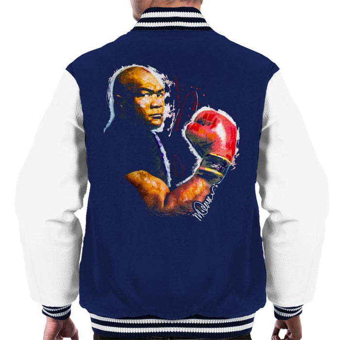 Sidney Maurer Original Portrait Of George Foreman Mens Varsity Jacket - Small / Navy/White - Mens Varsity Jacket