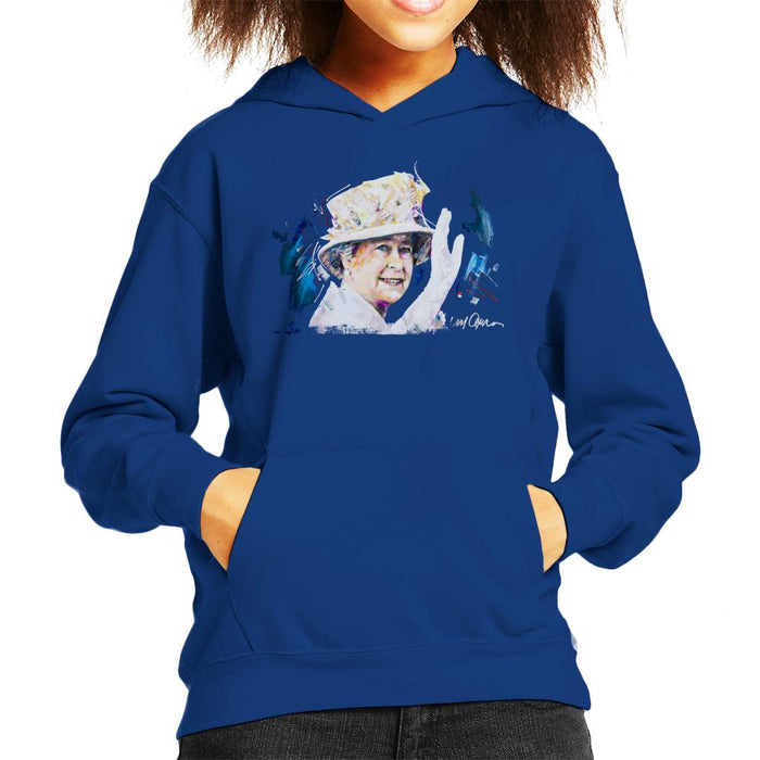 Sidney Maurer Original Portrait Of Queen Elizabeth Floral Hat Kid's Hooded Sweatshirt