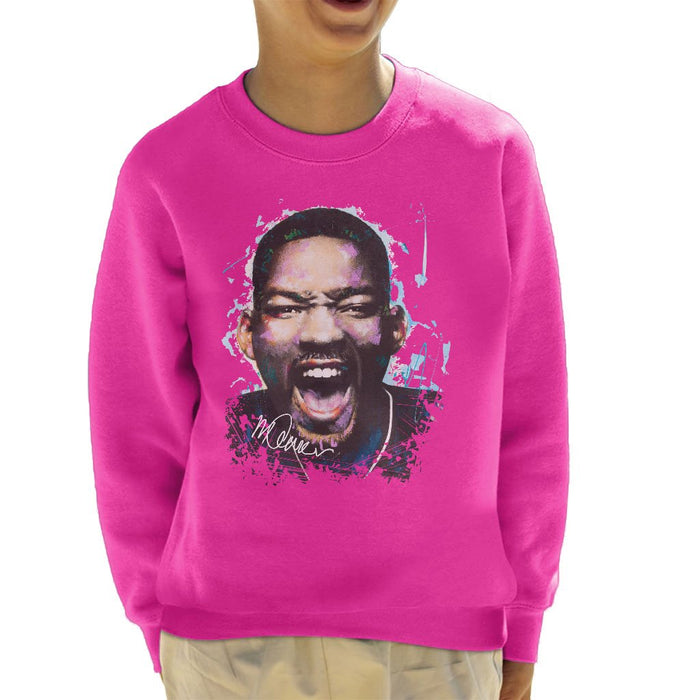 Sidney Maurer Original Portrait Of Will Smith Kids Sweatshirt - X-Small (3-4 yrs) / Hot Pink - Kids Boys Sweatshirt