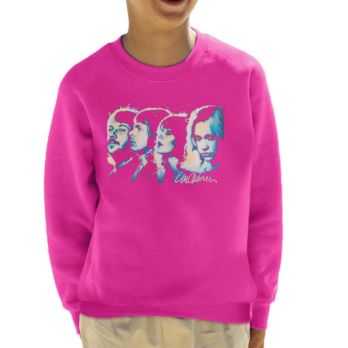 Sidney Maurer Original Portrait Of Abba Side Profile Kids Sweatshirt - X-Small (3-4 yrs) / Hot Pink - Kids Boys Sweatshirt
