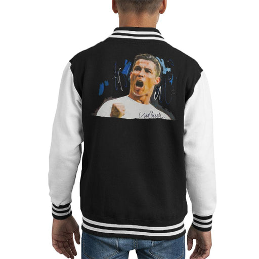 Sidney Maurer Original Portrait Of Cristiano Ronaldo Cheering Kid's Varsity Jacket